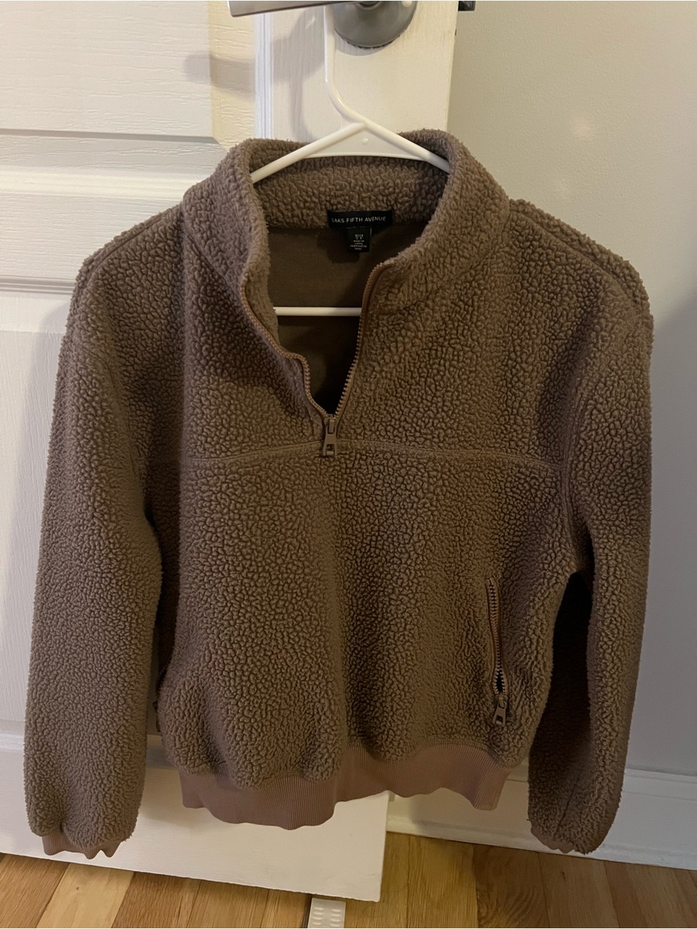 Saks Fifth Avenue Brown Teddy Half-Zip Jacket